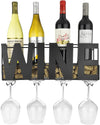 Wall Mounted Metal Wine Rack with 4 Long Stem Glass Holders and Wine Cork Storage