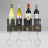 Wall Mounted Metal Wine Rack with 4 Long Stem Glass Holders and Wine Cork Storage