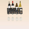 Wall Mounted Metal Wine Rack with 4 Long Stem Glass Holders and Wine Cork Storage