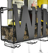 Wall Mounted Metal Wine Rack with 4 Long Stem Glass Holders and Wine Cork Storage