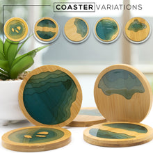  Round Ocean Wave Epoxy Resin and Bamboo Coaster Drink Mat - 5 Pack - by Thetford Design